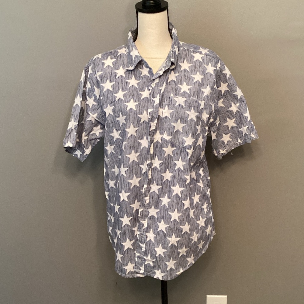 Men's Street Rules XL Star Patterned Blue Button-Down Shirt EUC